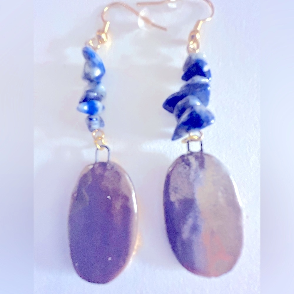 Earrings NWOT Artisan Naughty Victorian Ladies Ceramic Sodalite stone 3” pierced - Picture 11 of 11